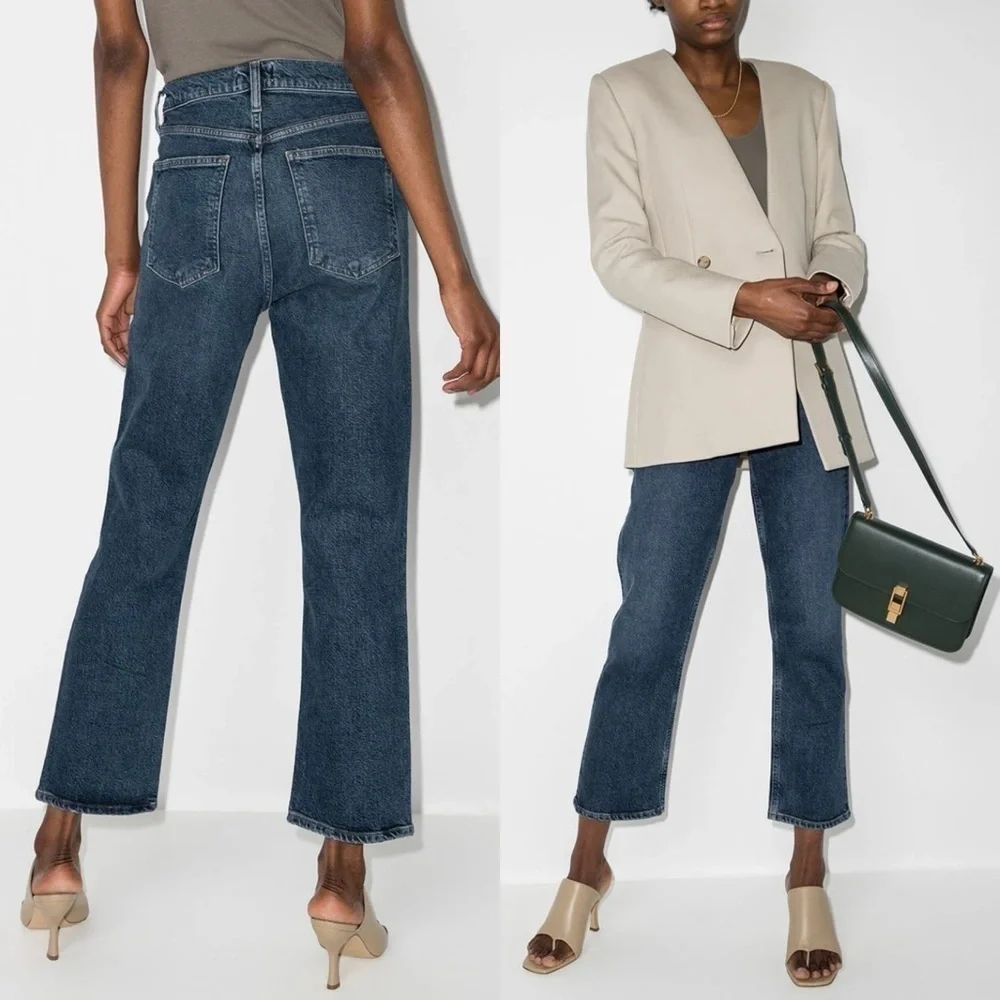 Agolde- Wilder Mid Rise Dark Wash Cropped Straight Leg Jeans Size 25 Everyday